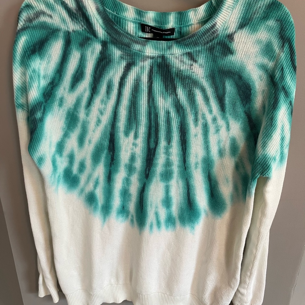INC Teal and White Tie-Dye Sweater